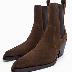 Zara brown suede boot w/ cowboy heel & chelsea style